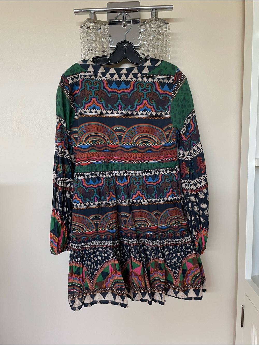 FARM Rio Green & Blue Printed V-Neck Tiered Mini Dress - Picture 3 of 5